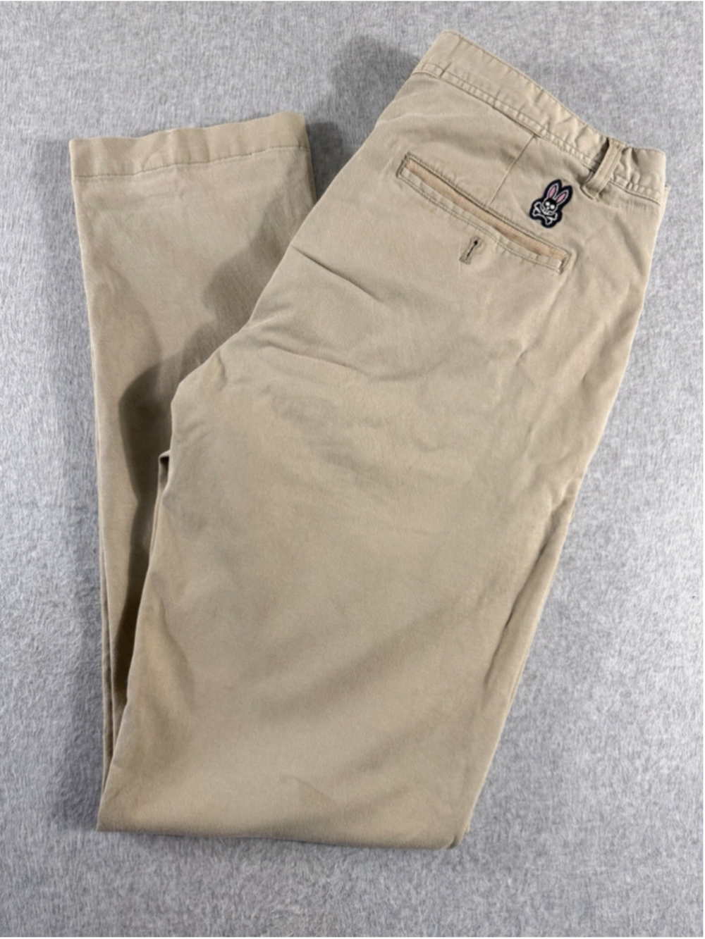 Psycho Bunny Khaki Chino Pants Mens 34 Stretch Slim Casual Logo
